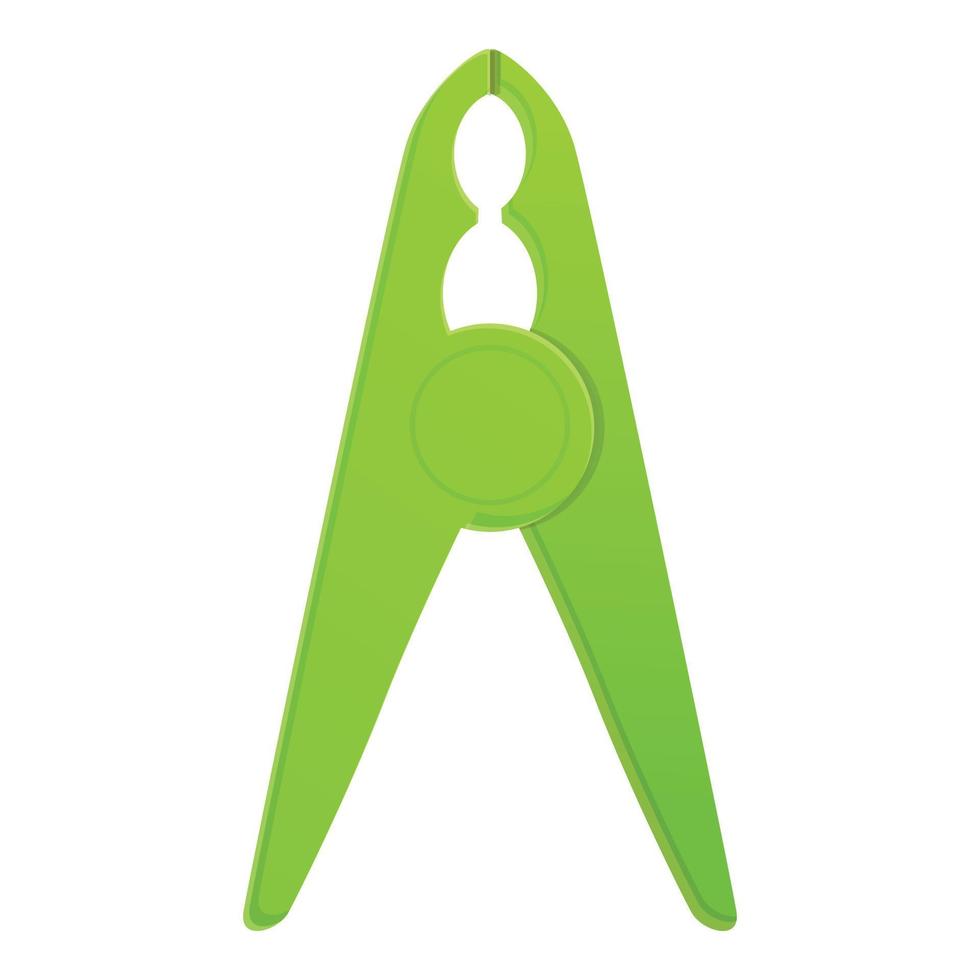 Green clothes pins icon, cartoon style vector