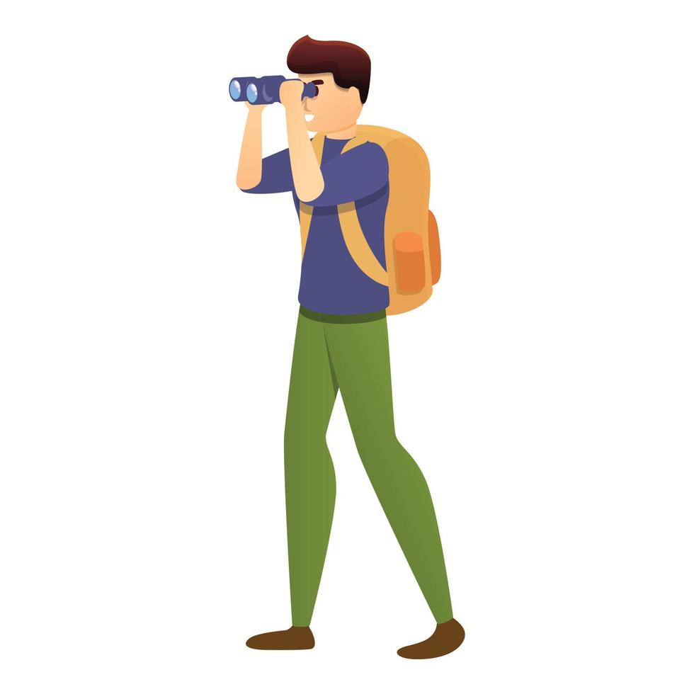 turista con icono de binoculares, estilo de dibujos animados vector