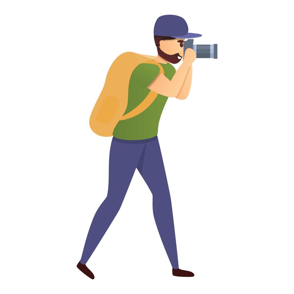 Tourist with camera icon, cartoon style vector