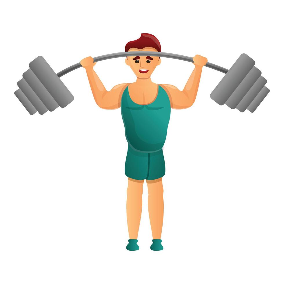 Athlete with barbell icon, cartoon style vector