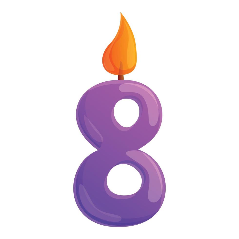 Eight number candle icon, cartoon style vector