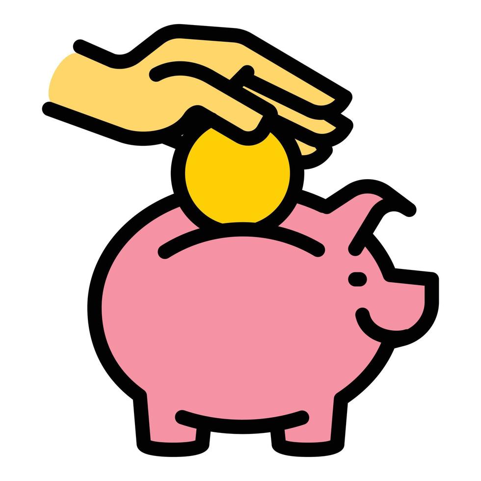 Coin deposit piggy bank icon, outline style vector
