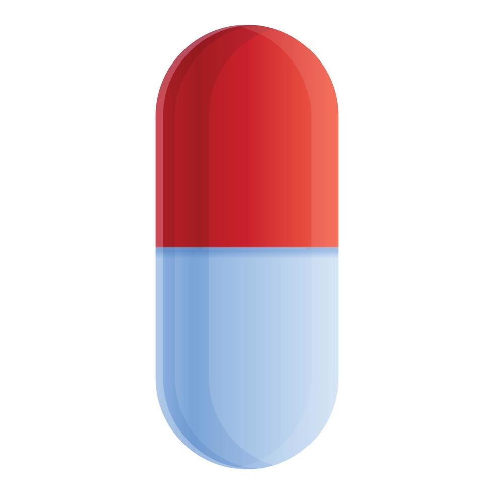 Medical dosage capsule icon, cartoon style vector