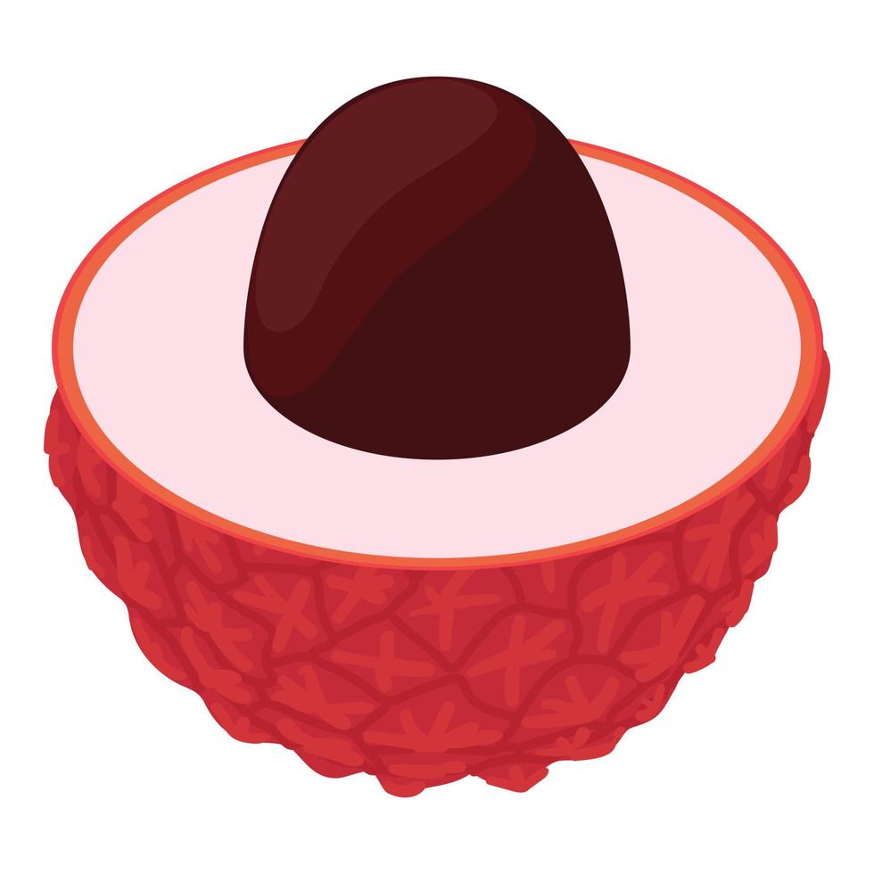 Cutted lychee icon, isometric style vector