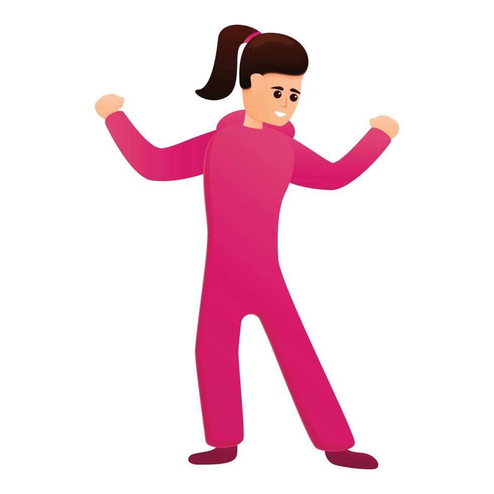 Dancing girl in pink pajama icon, cartoon style vector