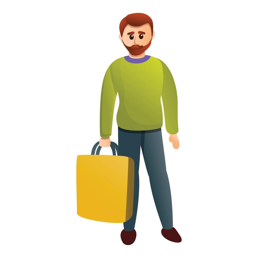 icono de bolsa de tienda de hombre, estilo de dibujos animados vector