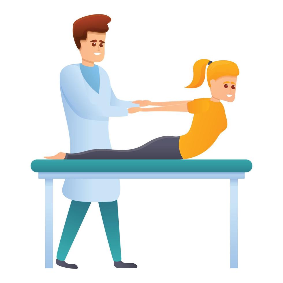 Chiropractor exercise icon, cartoon style vector