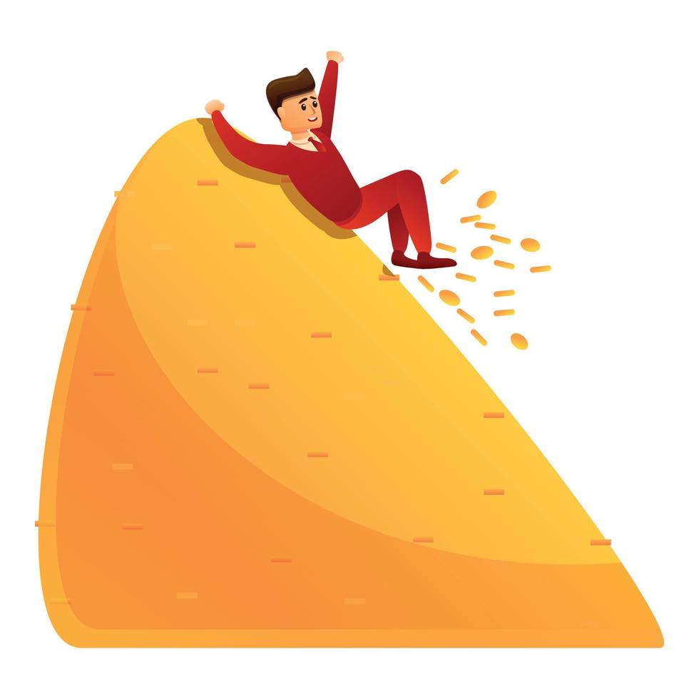 Man on gold coins icon, cartoon style vector