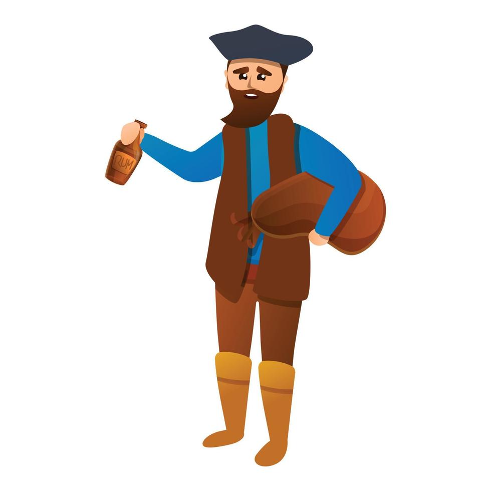 Pirata con icono de botella de ron, estilo de dibujos animados vector