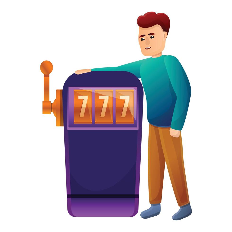 Casino slot machine addiction icon, cartoon style vector