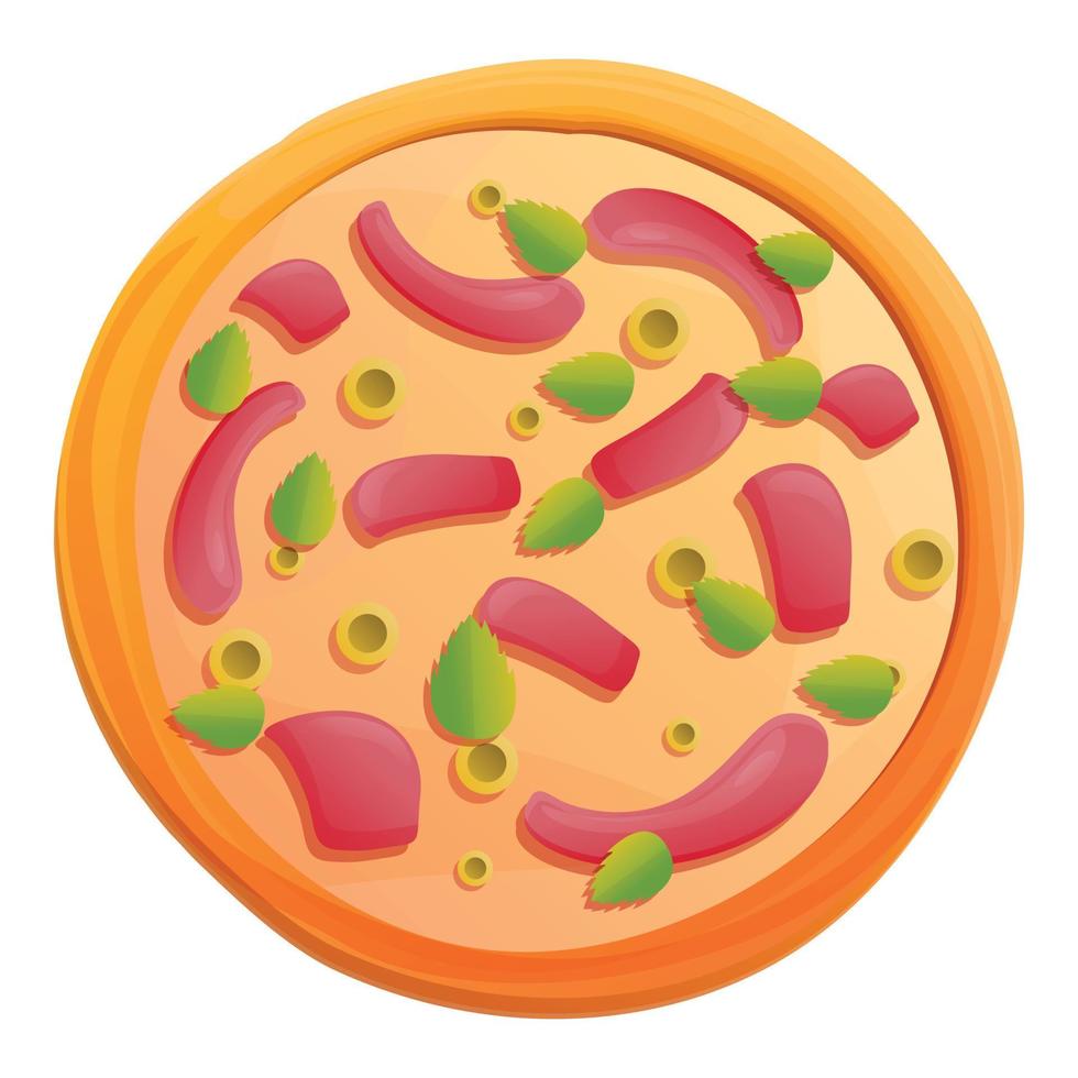 Baked pizza icon, cartoon style vector