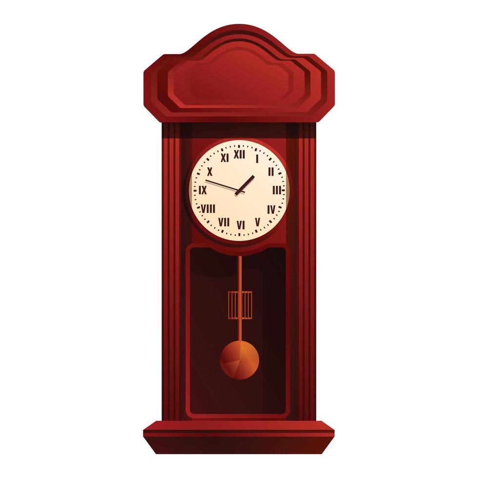 icono de reloj de péndulo de madera, estilo de dibujos animados vector