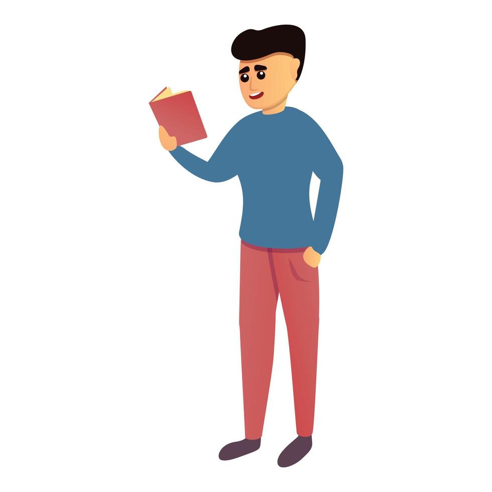 Student preparing for exams icon, cartoon style vector
