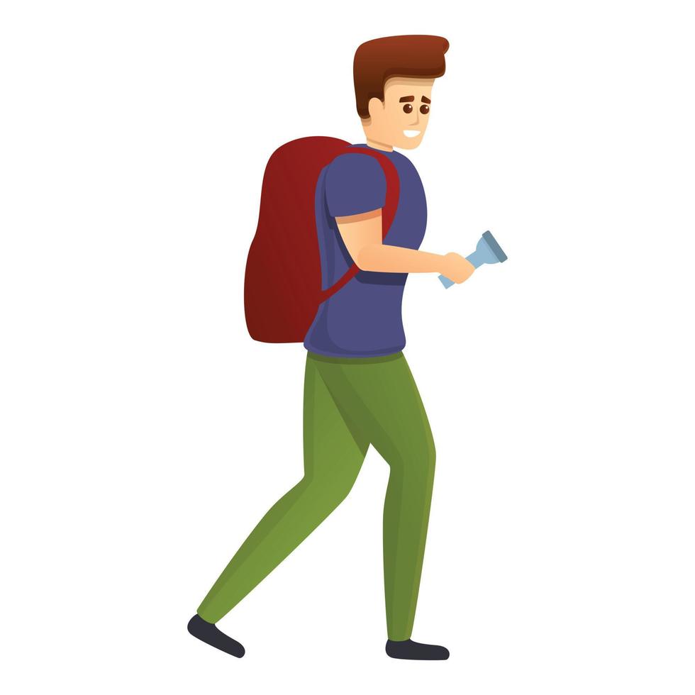 Walking tourist icon, cartoon style vector