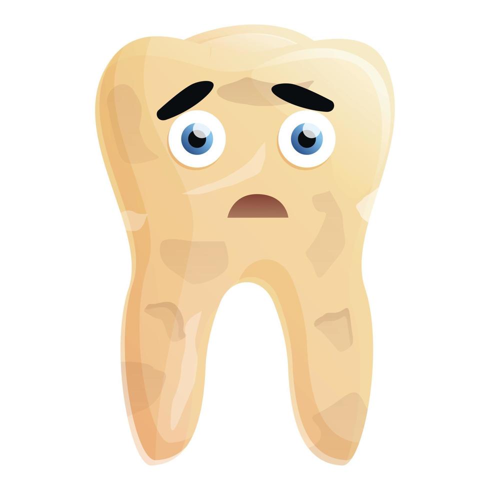 Scared sick tooth icon, cartoon style vector
