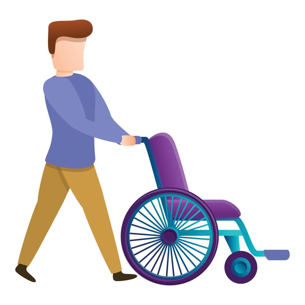 hombre toma icono de silla de ruedas, estilo de dibujos animados vector