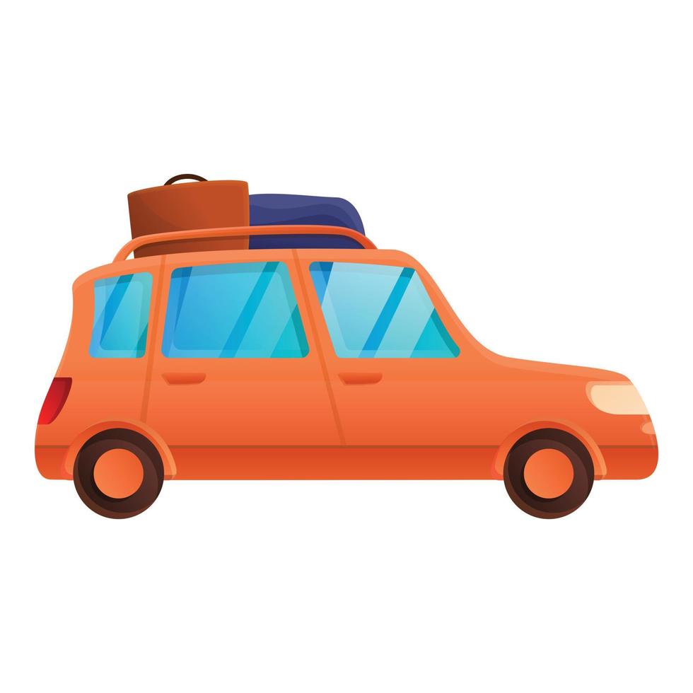 Orange travel car icon, cartoon style vector