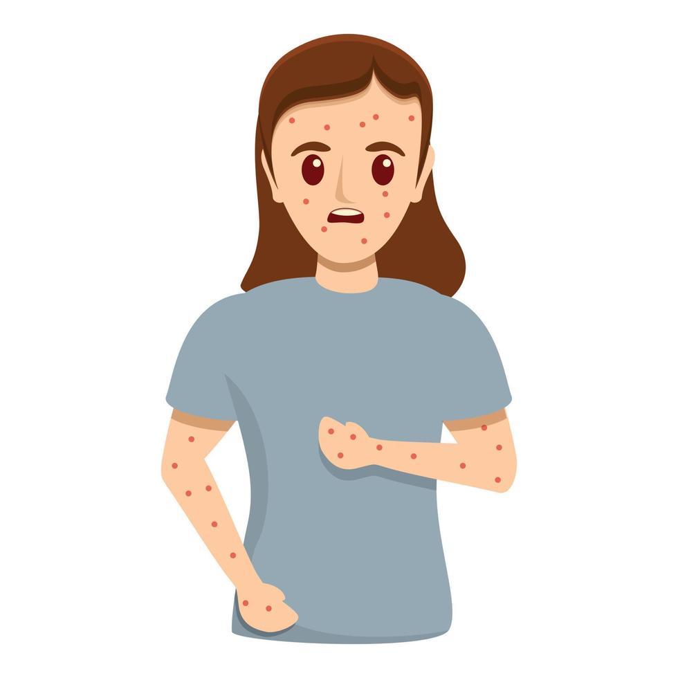 Girl measles infection icon, cartoon style vector