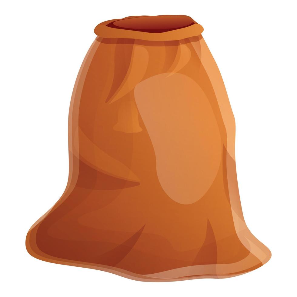 Empty harvest sack icon, cartoon style vector