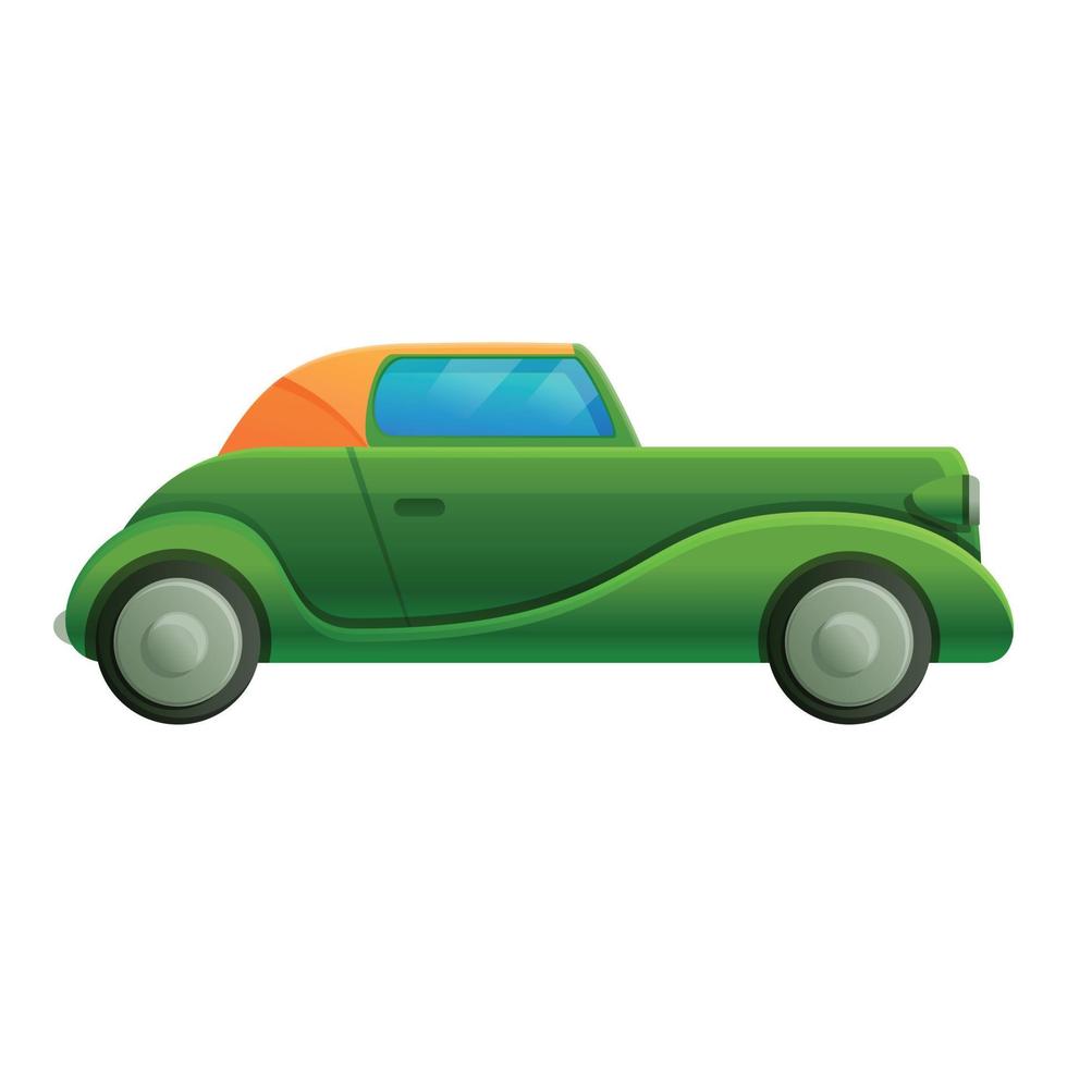 icono de coche retro verde, estilo de dibujos animados vector