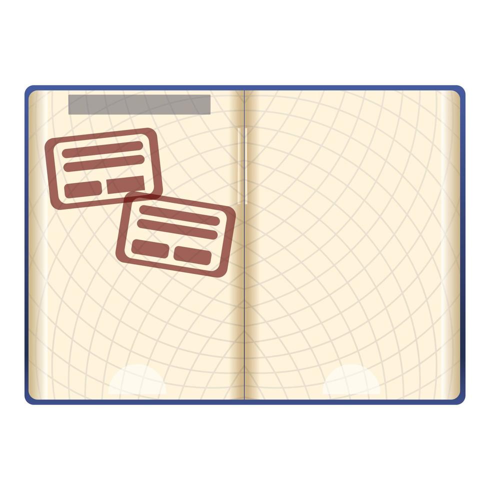 icono de pasaporte abierto, estilo de dibujos animados vector