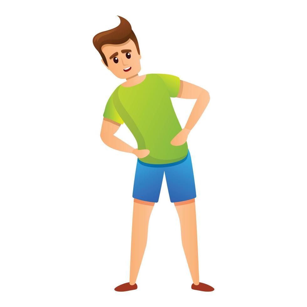 Smiling boy outdoor fitness icon, cartoon style vector