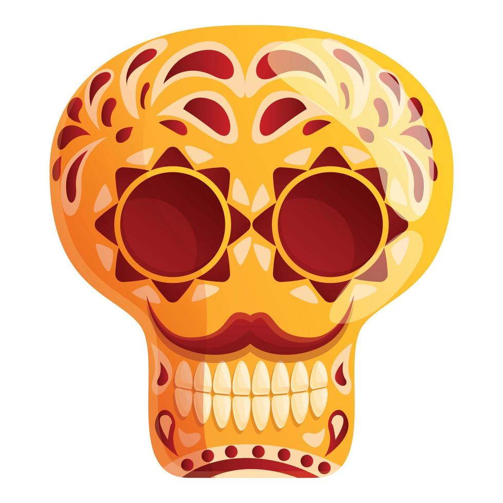 Mexican skull icon, cartoon style vector