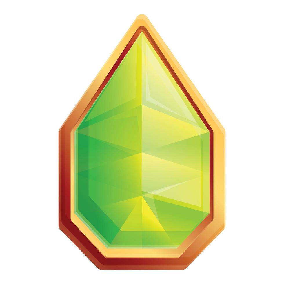 Magic green gem icon, cartoon style vector