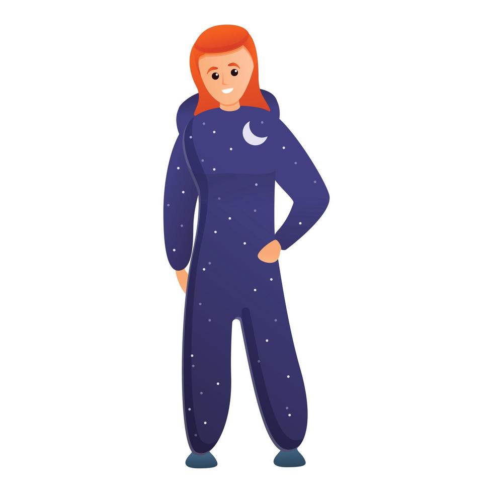 Night sky pajama girl icon, cartoon style vector