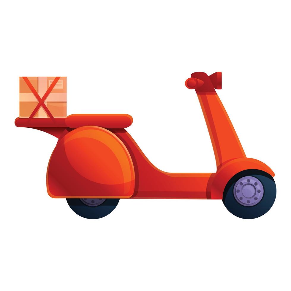 icono de scooter rojo de mensajería, estilo de dibujos animados vector
