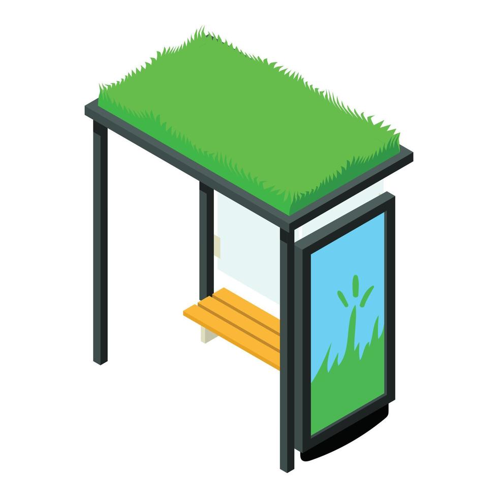 Green bus stop icon, isometric style vector
