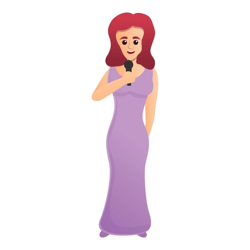 Woman long dress singer icon, cartoon style vector