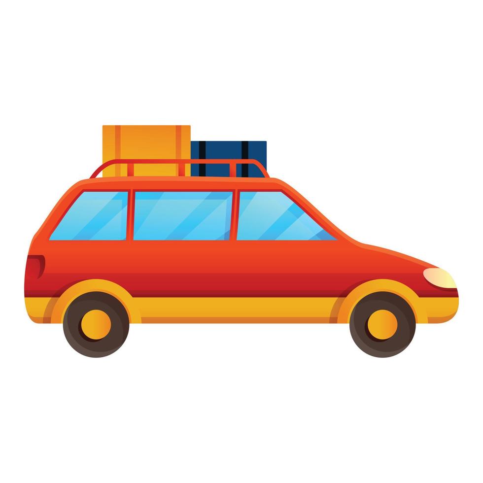 icono de viaje en coche, estilo de dibujos animados vector