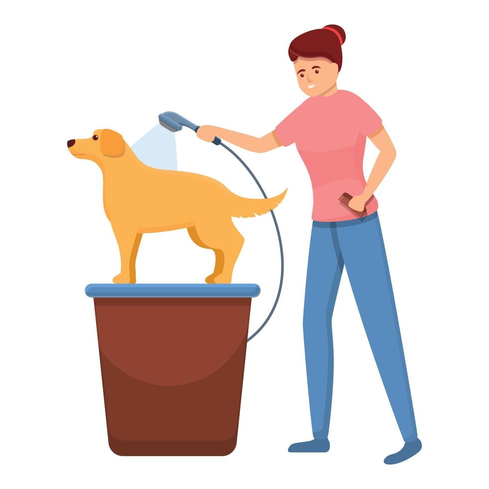 Groomer wash dog icon, cartoon style vector