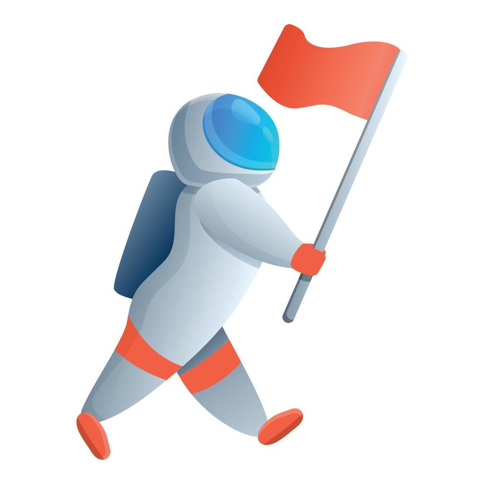 Astronaut red flag icon, cartoon style vector