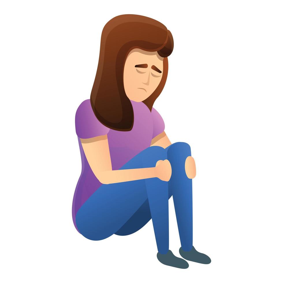 lindo, triste, mujer, icono, caricatura, estilo vector