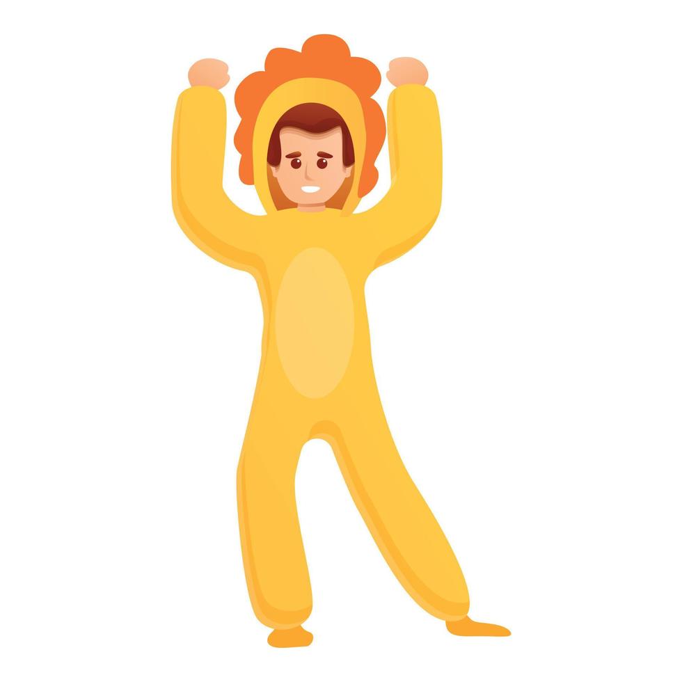 Dancing boy in dino pajama icon, cartoon style vector