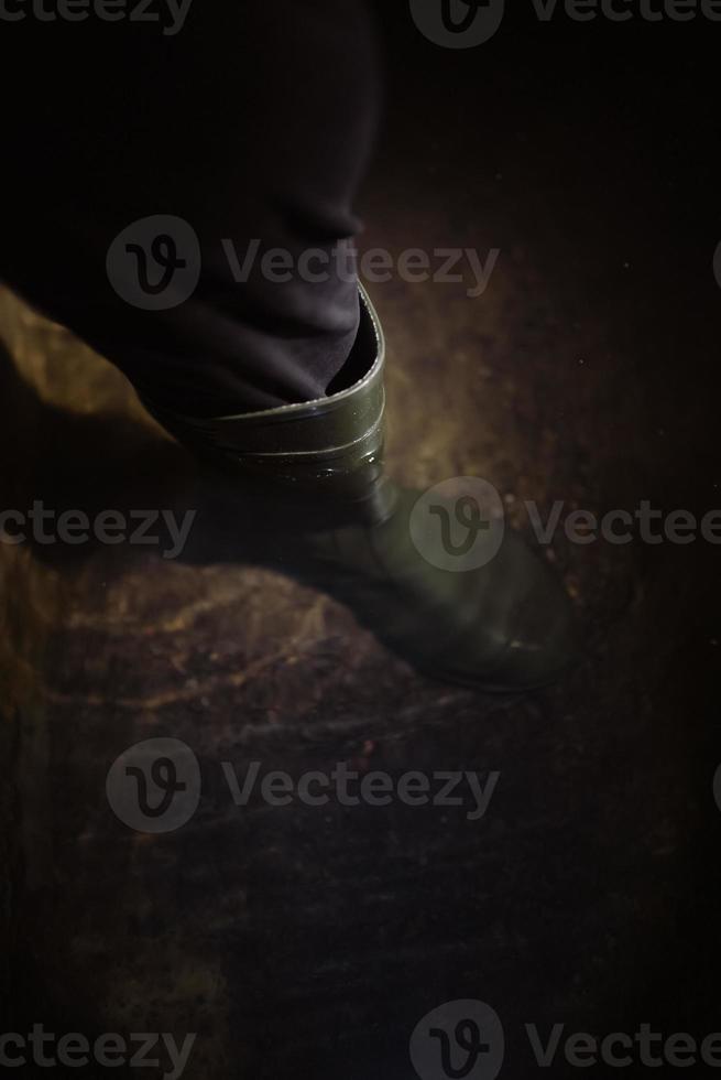 Top view of galoshes in the water. photo