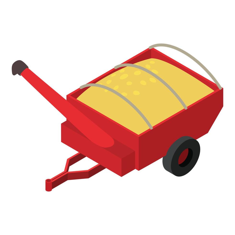Harvest grain trailer icon, isometric style vector