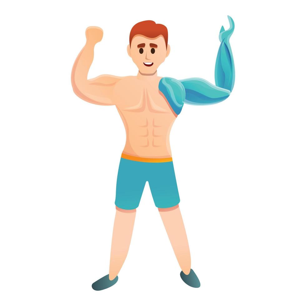 Bodybuilder bionic hand icon, cartoon style vector