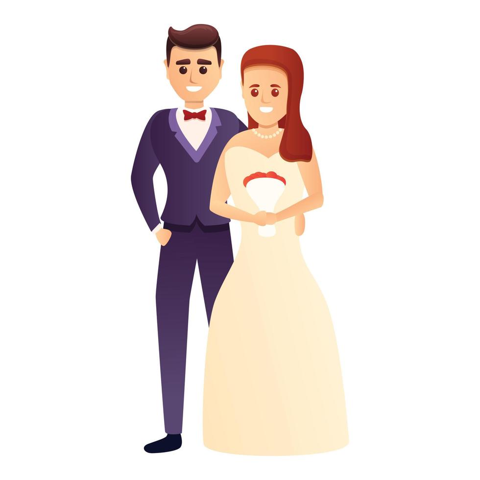 Groom bride couple icon, cartoon style vector