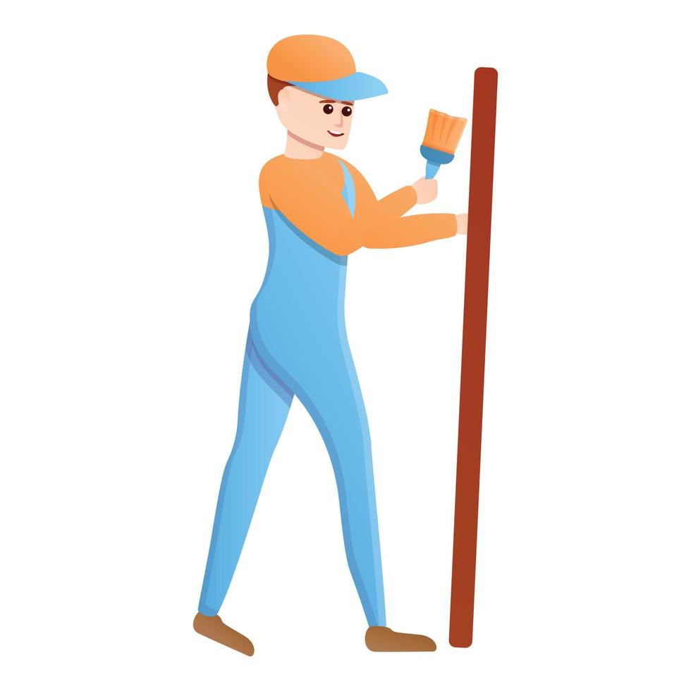 Builder is painting a board icon, cartoon style vector