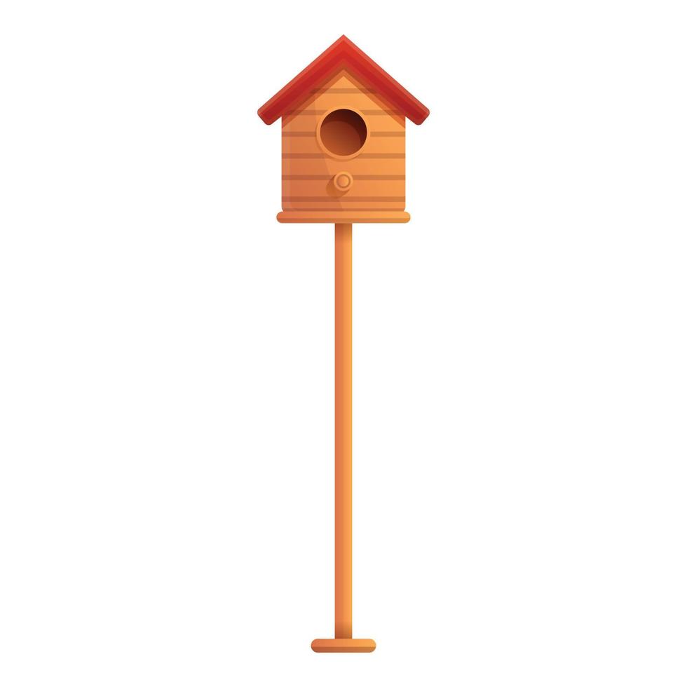 Bird house on pillar icon, cartoon style vector