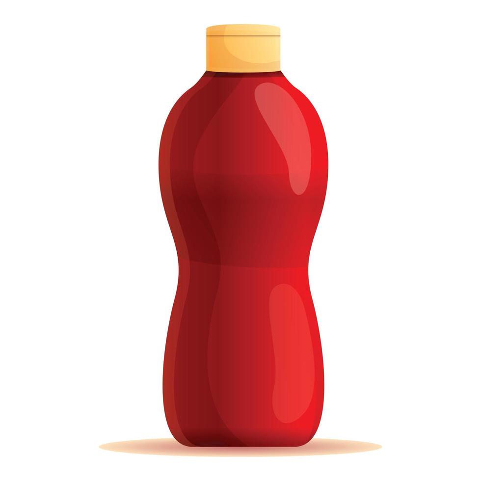 Red sauce bottle icon, cartoon style vector