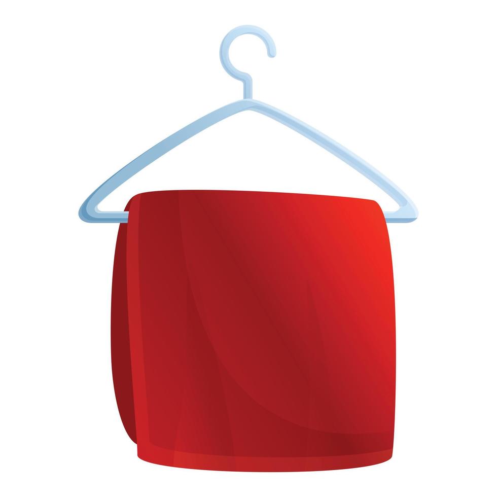 Bath towel on hanger icon, cartoon style vector