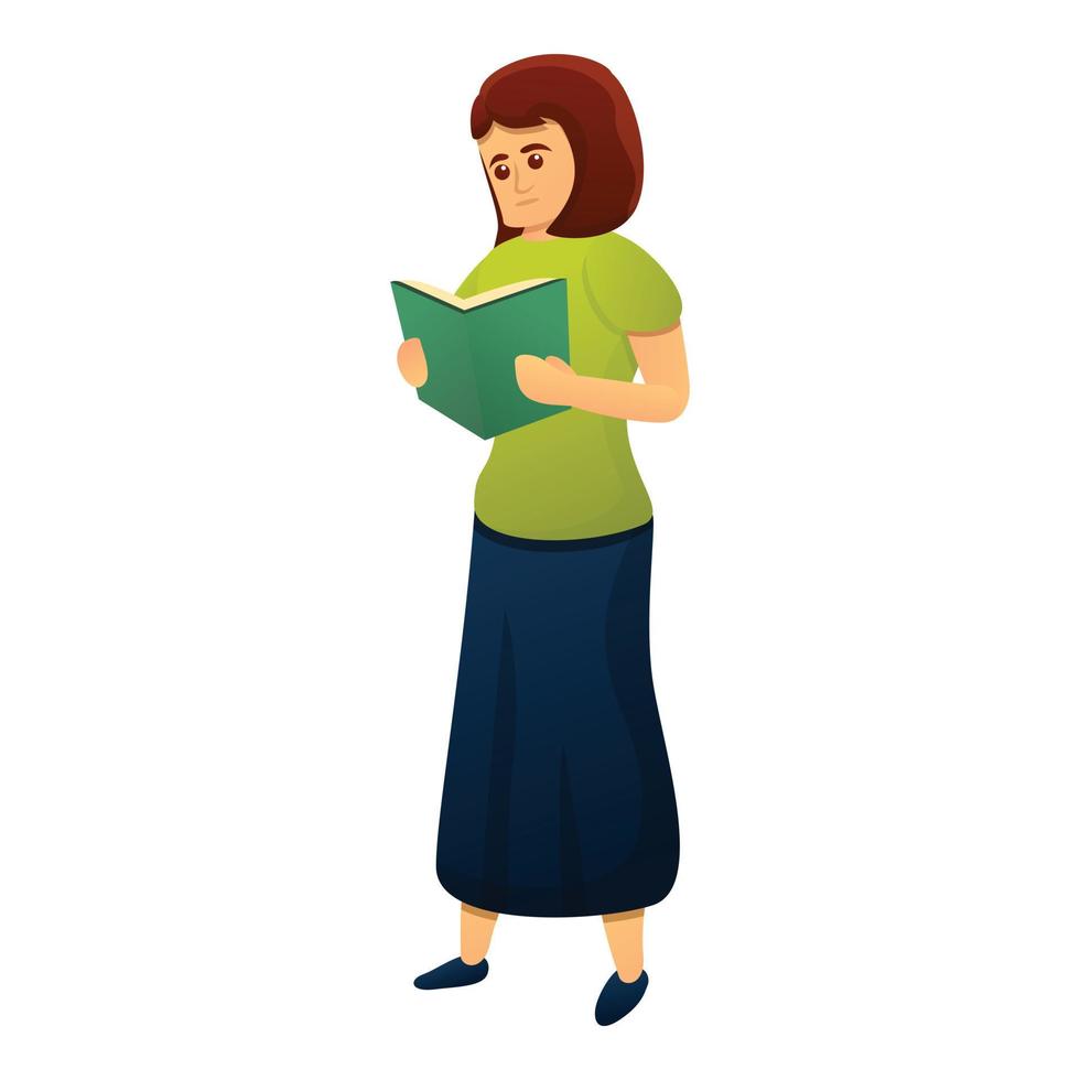 mujer prepararse para el icono de los exámenes, estilo de dibujos animados vector