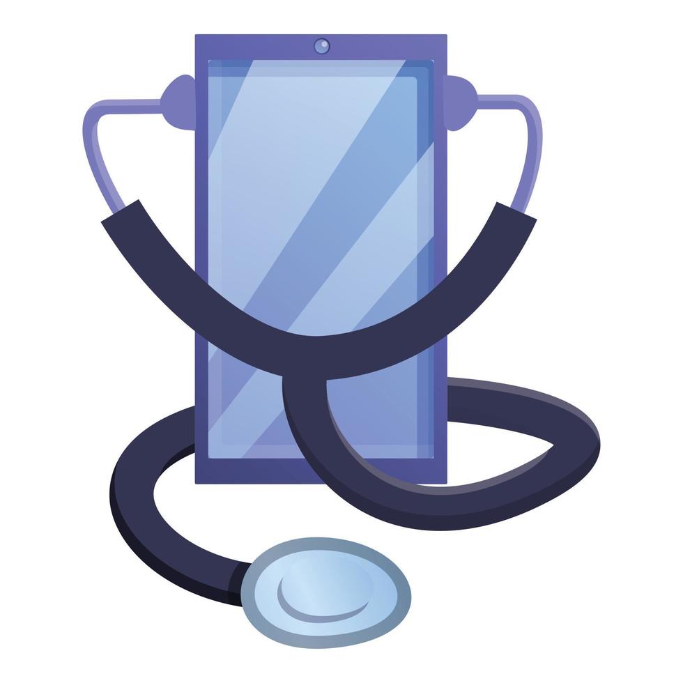 Phone stethoscope icon, cartoon style vector