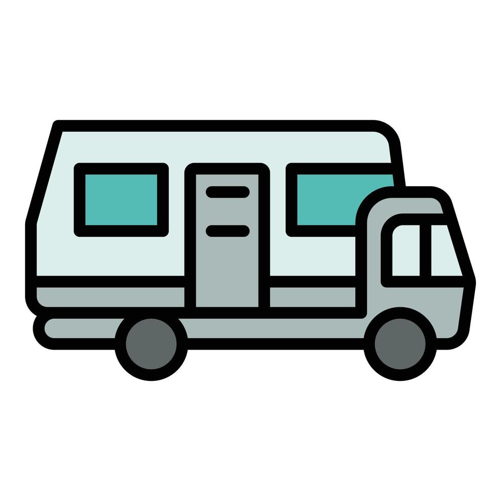 icono de autobús de autocaravana, estilo de esquema vector