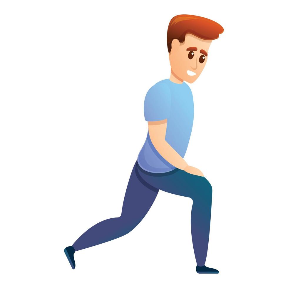 Boy make morning exercise icon, cartoon style vector