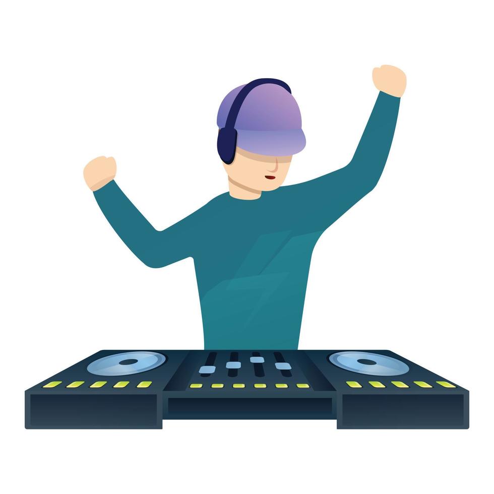 Dancing dj music icon, cartoon style vector